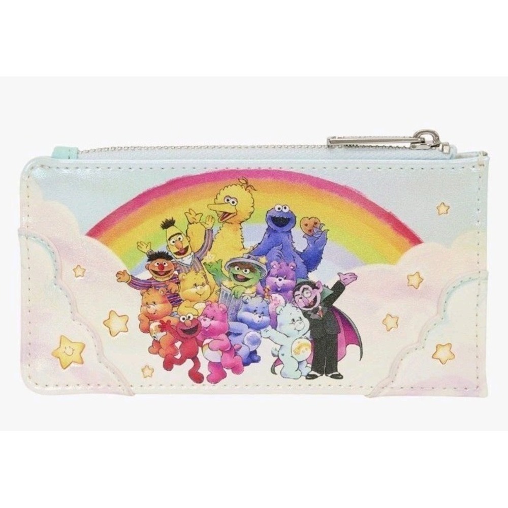 NEW LOUNGEFLY Care Bears x Sesame Street Characters Rainbow Card‎ Holder Wallet